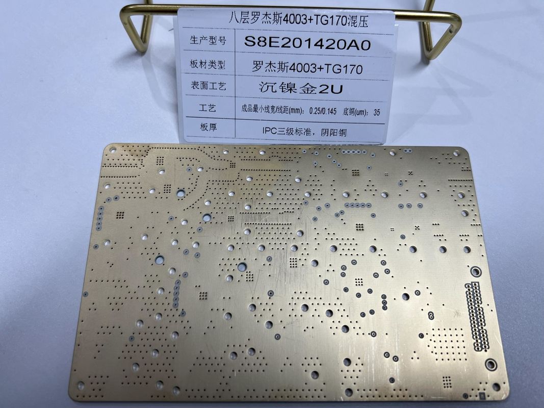 8 طبقات روجرز RO4003 + FR4 TG170 الذهب السطح روجرز لوحة PCB القناع الخضراء
