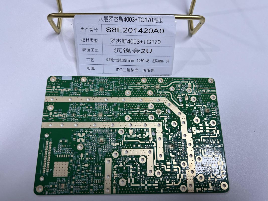 1.6mm لوحة الدوائر روجرز 8 طبقات R4003 + FR4 TG170 IPC3 عائق الخليط و VIPPO