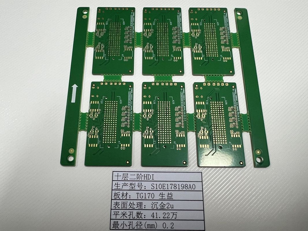 10 لتر HDI لوحة PCB 2 + N + 2 مع الحد الأدنى للآثار 3 / 3mil لوحة 0.4-3.2mm SHENGYI TG170 ENIG3-8U